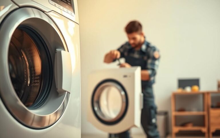 فني يقوم بإصلاح غسالة داخل منزل في السالمية
