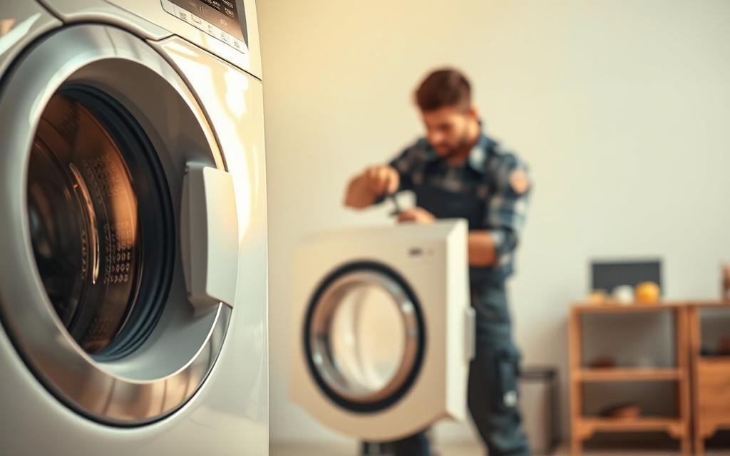 فني يقوم بإصلاح غسالة داخل منزل في السالمية